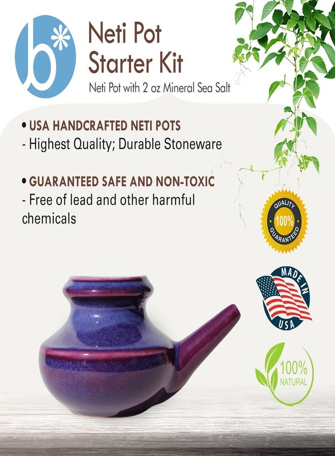 Baraka Neti Pot Tool Kit - Snoring & Saline Solution, Handcrafted Ceramic Dishwasher Safe with 2oz Mineral Sea Salt for Nose Cleaning & Sinus Rinse Perfect for Allergy Relief in Adults & Kids (Purple) - Image 3